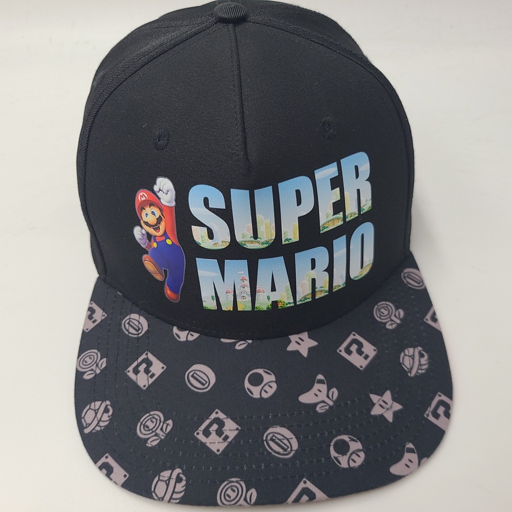 Youth Super Mario Hat Snapback Nintendo Black Gray Bros Video Games Logo Boys